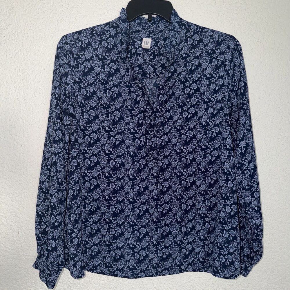 GAP Womans Blue & Light Blue Patterned Long Sleeve Blend Blouse/Top Size US L